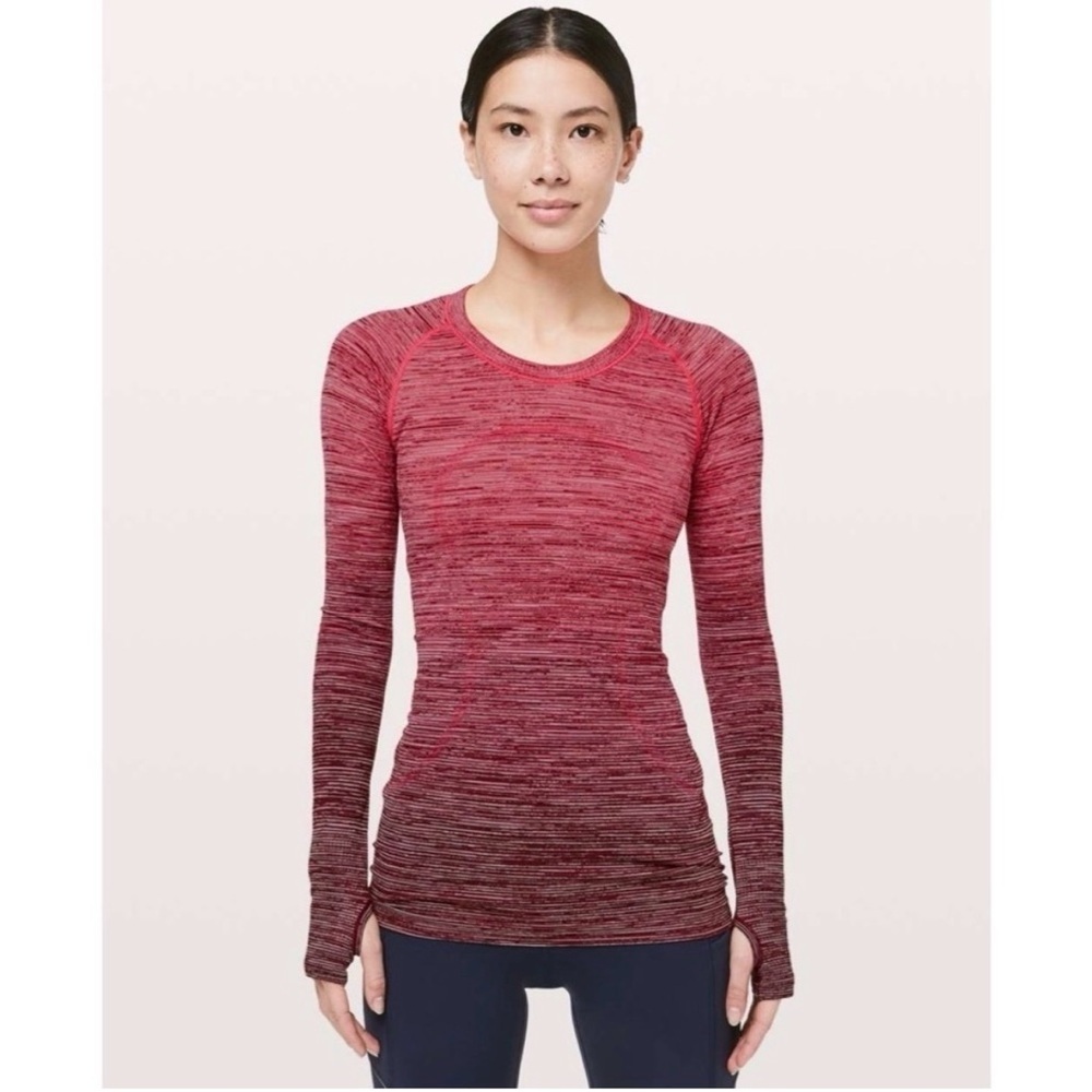 Lululemon Swiftly Tech Long Sleeve Crew Red Alert / White / Dark Sport Red Sz 4